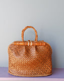 1970's Straw Rattan woven floral handbag