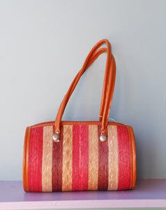 Mexican Fuchsia Straw Cylinder Bag