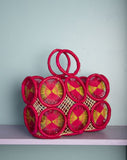 Amazing Mod Hot Pink &  Lime green crochet medallion straw handbag