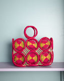 Amazing Mod Hot Pink &  Lime green crochet medallion straw handbag