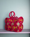 Amazing Mod Hot Pink &  Lime green crochet medallion straw handbag