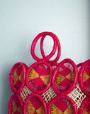 Amazing Mod Hot Pink &  Lime green crochet medallion straw handbag