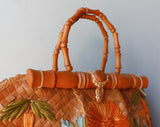 1970's Straw Rattan woven floral handbag