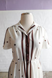 1970's Brown & White Polka &  Stripe Dress