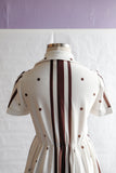 1970's Brown & White Polka &  Stripe Dress