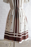 1970's Brown & White Polka &  Stripe Dress