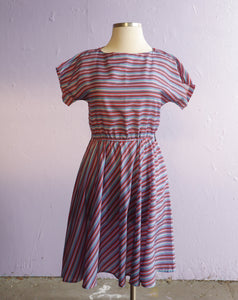 1970's Turquoise, Red & Black striped dress