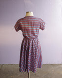 1970's Turquoise, Red & Black striped dress