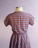 1970's Turquoise, Red & Black striped dress