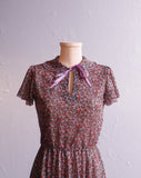 1970's Sheer Black, Purple & Red floral dress with peter pan collar