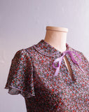 1970's Sheer Black, Purple & Red floral dress with peter pan collar