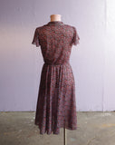 1970's Sheer Black, Purple & Red floral dress with peter pan collar