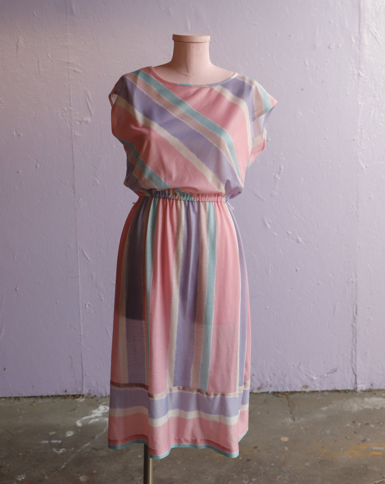 1970's Pastel Pink & Violet striped dress – Vida Antigua Collective 1970's Pastel Pink & Violet striped dress – Vida Antigua Collective