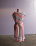 1970's Pastel Pink & Violet striped dress