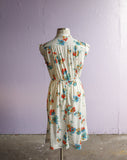 1970's White dress with red, turquoise & orange flowers