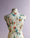 1970's White dress with red, turquoise & orange flowers