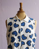 1990's White terry cloth Mini with blue heart print