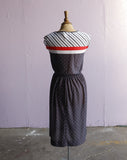 1970's Black, Red & white striped & polka dot jersey dress