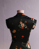 1970's Black mini zip dress with orange & white flowers