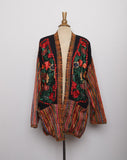 Guatemalan boho embroidered multi textured floral jacket with pockets