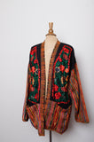 Guatemalan boho embroidered multi textured floral jacket with pockets