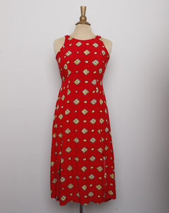 1990's Red & yellow sleeveless dress with 2 front slits