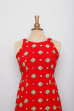 1990's Red & yellow sleeveless dress with 2 front slits