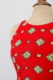 1990's Red & yellow sleeveless dress with 2 front slits