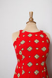 1990's Red & yellow sleeveless dress with 2 front slits