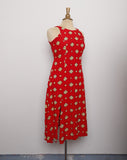 1990's Red & yellow sleeveless dress with 2 front slits