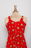 1990's Red & yellow sleeveless dress with 2 front slits