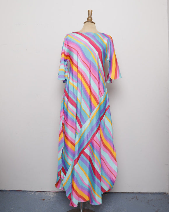 1970's Silky Rainbow striped Caftan dress
