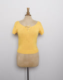 1980-90's Diane Von Furstenberg Yellow short sleeve knit top with corset lacing