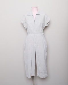 1950's Grey and white striped seer sucker work wear Capri jumpsuit with pockets