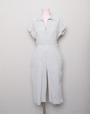 1950's Grey and white striped seer sucker work wear Capri jumpsuit with pockets