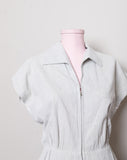 1950's Grey and white striped seer sucker work wear Capri jumpsuit with pockets