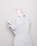 1950's Grey and white striped seer sucker work wear Capri jumpsuit with pockets