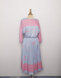1970's Grey and Pink polka dot dolman sleeve dress
