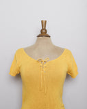 1980-90's Diane Von Furstenberg Yellow short sleeve knit top with corset lacing