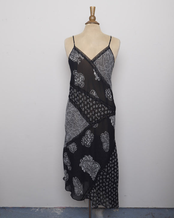 Y2K Black & White sheer slip dress with laced patchwork