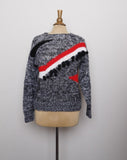 1990's Black, White & Red knitted pull over sweater with pom pom embellishments