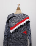 1990's Black, White & Red knitted pull over sweater with pom pom embellishments