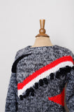 1990's Black, White & Red knitted pull over sweater with pom pom embellishments