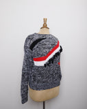 1990's Black, White & Red knitted pull over sweater with pom pom embellishments