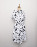 1970's White cotton short sleeve dress with black daisy & polka print