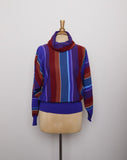 1970-80's Jeanne Pierre Purple, Maroon, Teal, Brown & Turquoise striped cowl neck sweater