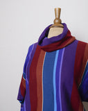 1970-80's Jeanne Pierre Purple, Maroon, Teal, Brown & Turquoise striped cowl neck sweater