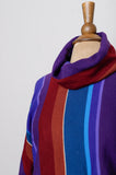 1970-80's Jeanne Pierre Purple, Maroon, Teal, Brown & Turquoise striped cowl neck sweater