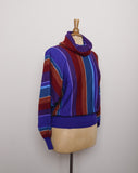 1970-80's Jeanne Pierre Purple, Maroon, Teal, Brown & Turquoise striped cowl neck sweater