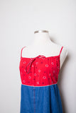 1990's Denim Plus size spaghetti dress with a red bandana print